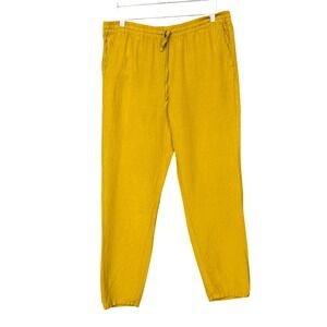 J Jill Pants Womens Medium Mustard Yellow Linen Rayon Blend Drawstring Pull‎ On